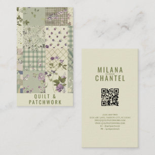 Cartão De Visita Colcha de Lilás Verde Patchwork Roupas Feitas à Mã