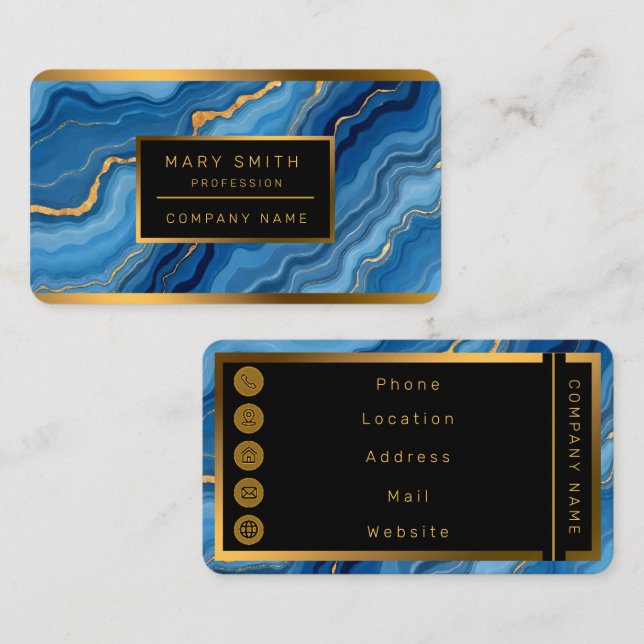 Cartão De Visita Coleção de Mármore Azul-Dourado Popular Azure (Frente/Verso)