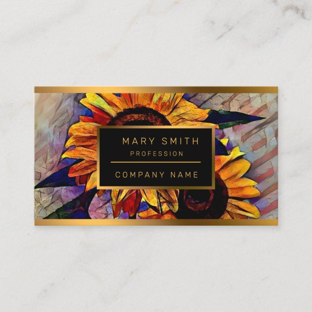 Cartão De Visita Coleção Elegante de Girassóis Brilhantes Dourados  (Frente)