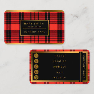 Cartão De Visita Coleção Moderna Tradicional Vermelha Xadrez Tartan