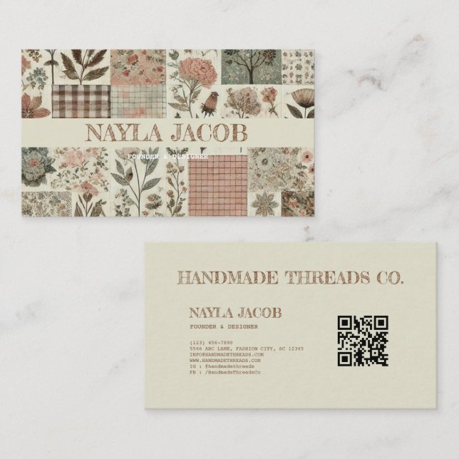 Cartão De Visita Coleta rosa verde e vestuário feito à mão (Frente/Verso)