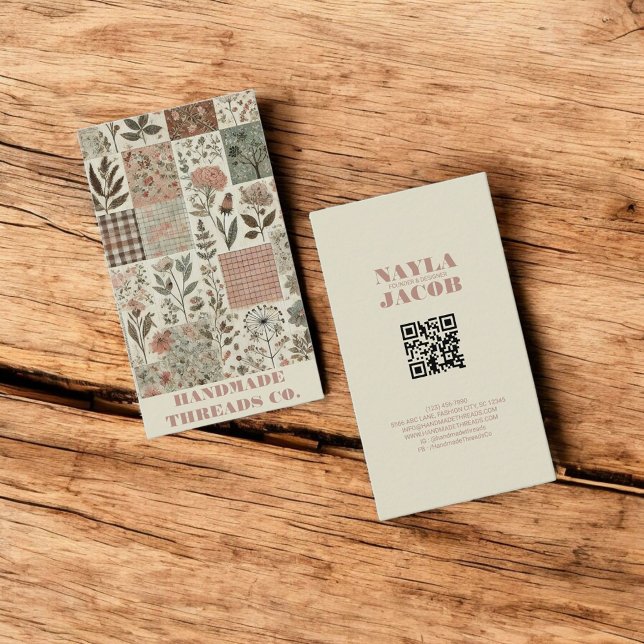 Cartão De Visita Coleta rosa verde e vestuário feito à mão (Criador carregado)