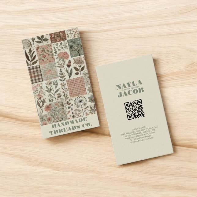 Cartão De Visita Coleta rosa verde e vestuário feito à mão (Criador carregado)