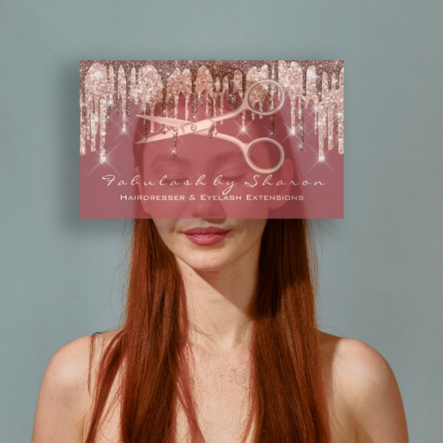 Cartão De Visita Coletor de Rosa do Hair Salon Stylist Hairdresser (Hair Salon Stylist Hairdresser Scissors Rose Drip Business Card)