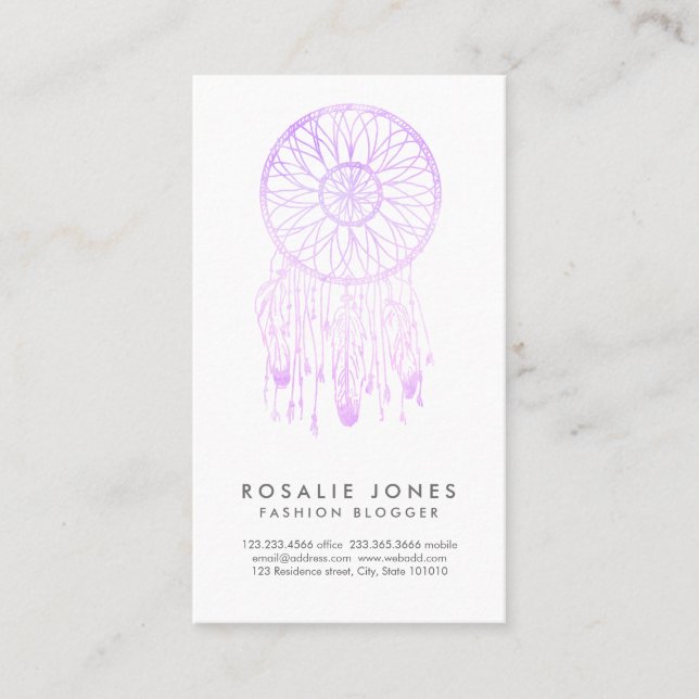 Cartão De Visita Coletor do sonho da aguarela da lavanda lunático (Frente)