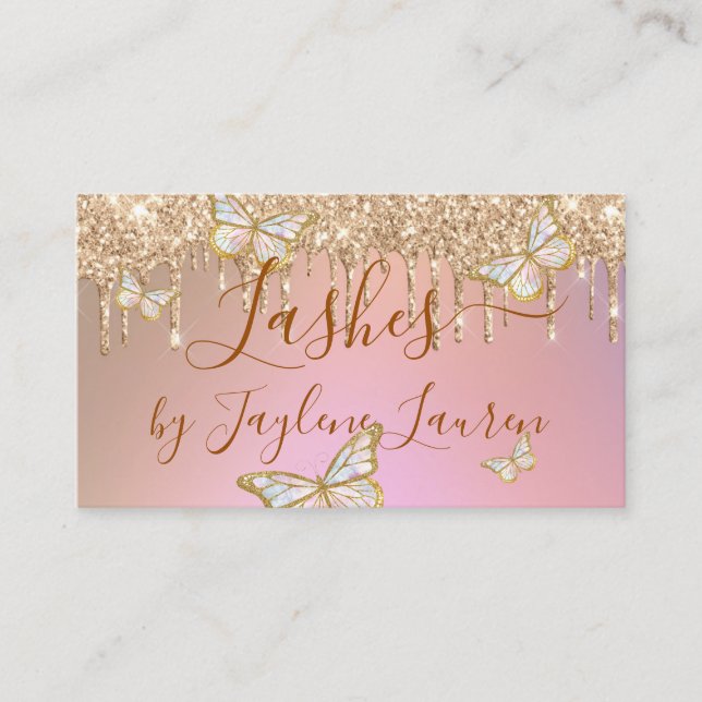 Cartão De Visita Colher Borboleta Glam Pisca em Rosa, Colírio Doura (Frente)