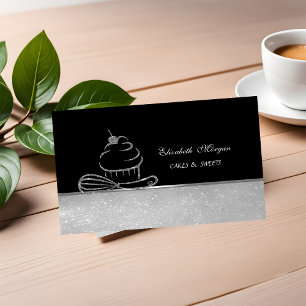 Cartão De Visita Colher Elegante de Prata Brilhante para Cupcake