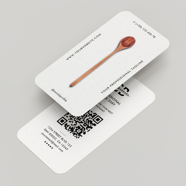 Cartão De Visita Colher Elegante Mínima De Carne De Madeira Elegant (Minimal Chef Elegant Caterer Wooden Spoon White Business Card
)