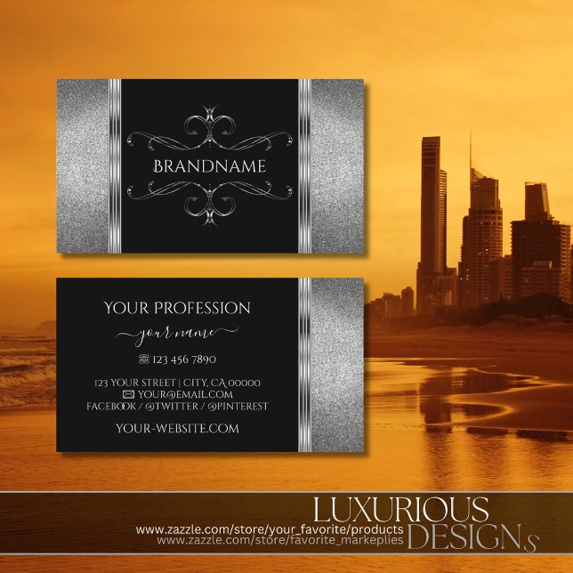 Cartão De Visita Colher Olhos Prata Negra Ornações de Ornamentado (Criador carregado)