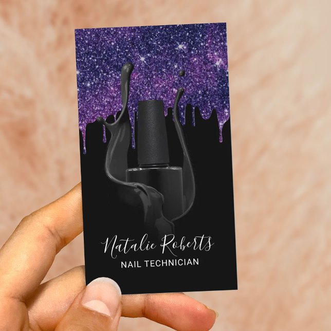 Cartão De Visita Colírios Manicuristas de Salão Nulo e Glitter Roxo (Criador carregado)
