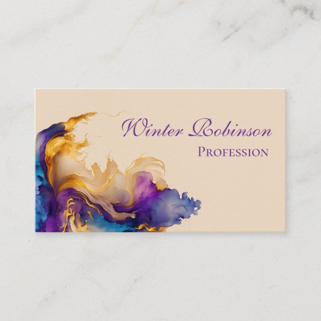 Cartão De Visita Coloração aquosa abstrato e tinta ouro (Frente)