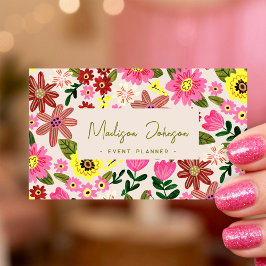 Cartão De Visita Colorful Floral Event Planner Business Card Design