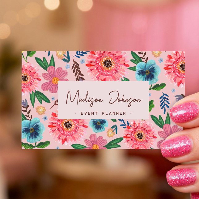 Cartão De Visita Colorful Floral Professional Event Planner (Colorful Floral Professional Event Planner Business Card)