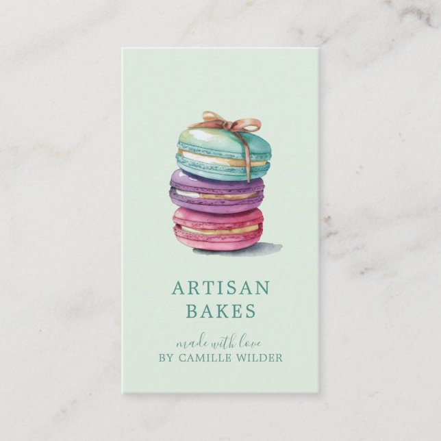 Cartão De Visita Colorida Aquarela Macaron Baker Pastelaria Mint (Frente)