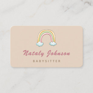 Cartão De Visita Colorida Aquarela Rainbow Babysitter Nanny Cream