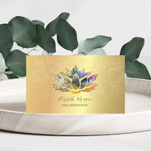 Cartão De Visita Colorida Elegante Lotus Dourada Confetti Yoga