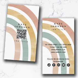 Cartão De Visita Colorido Arco-Íris Retro Código QR Mídia Social