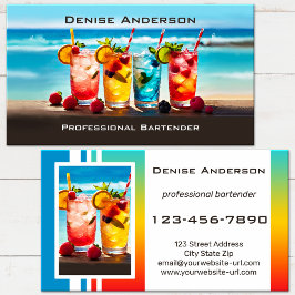 Cartão De Visita Colorido Coquetel de Verão Bartender de Praia