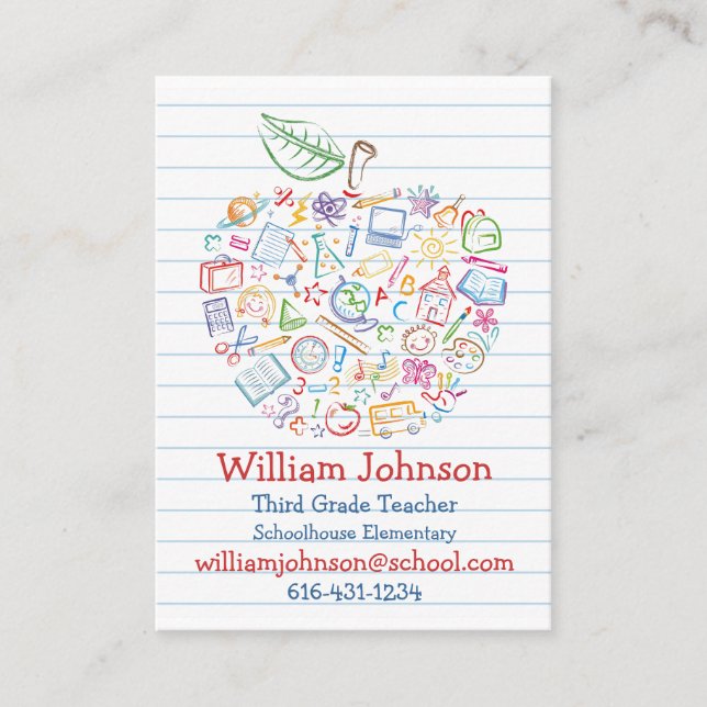 Cartão de visita colorido de Apple dos professores (Frente)