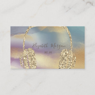 Cartão De Visita Colorido DJ para auscultadores Dourado Elegante