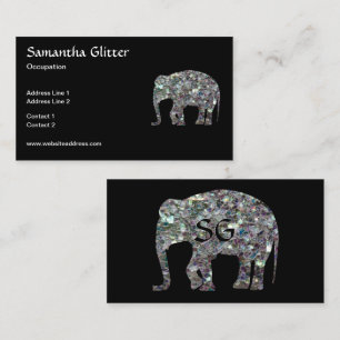 Cartão De Visita Colorido mosaico prateado cintilante Elefante Mono