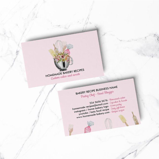 Cartão De Visita Coluna de Comida rosa Panelaria Catarina Pessoal (Pink Bakery Food Cooker Personal Chef Catering Business Card)