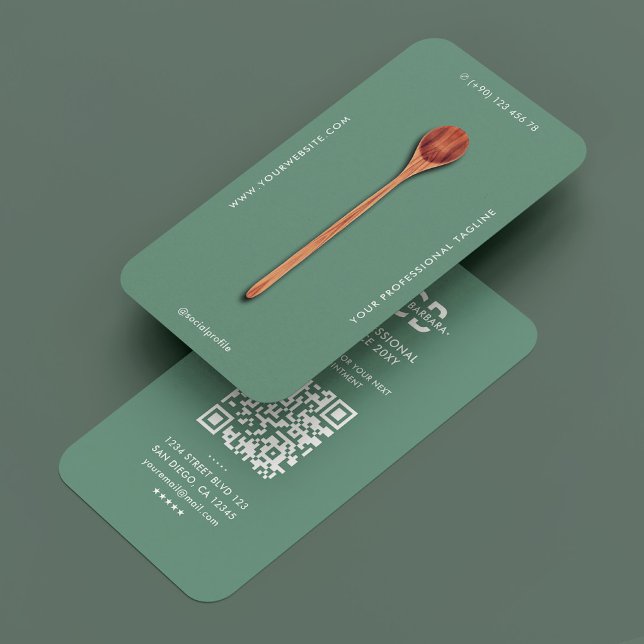 Cartão De Visita Coluna de Madeira de Chef Moderna Caterer Dusty Te (Modern Chef Wooden Spoon Caterer Dusty Teal Business Card
)