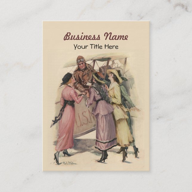 Cartão de visita com avião Vintage (Frente)