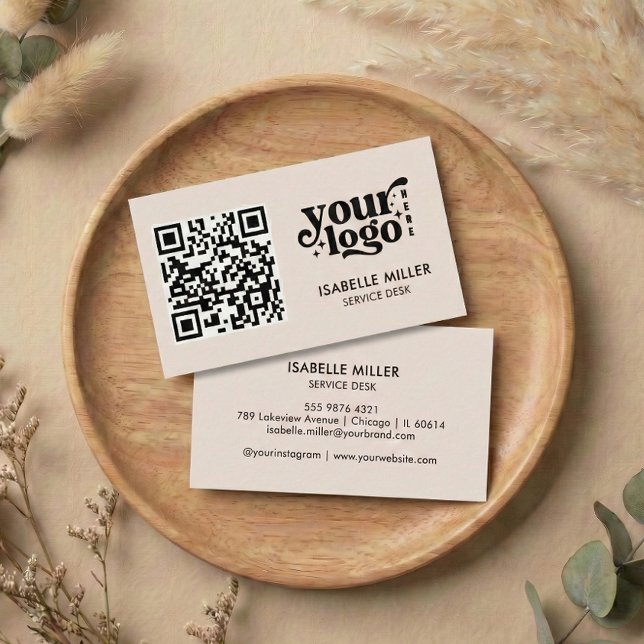 Cartão de Visita com Código QR | Design Bege Moder (Business Card with QR Code | Modern Beige Design)