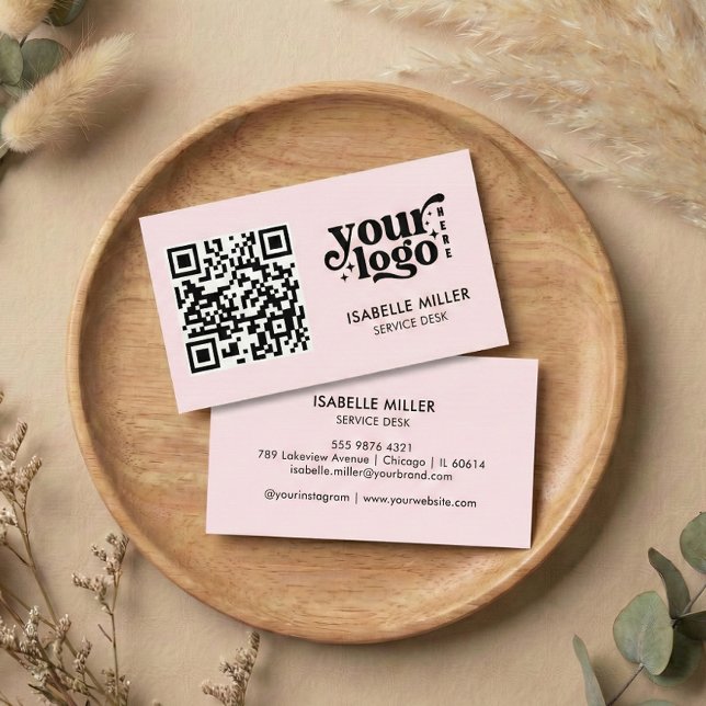 Cartão de Visita com Código QR | Design Rosa Moder (Business Card with QR Code | Modern Pink Design)