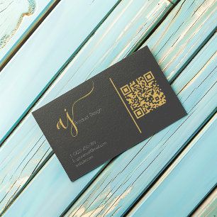 Cartão de visita com código QR monograma cinza e d