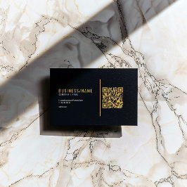 Cartão de visita com código QR preto e dourado
