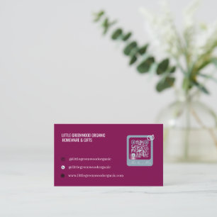 Cartão de Visita com Código QR Roxo Minimalista