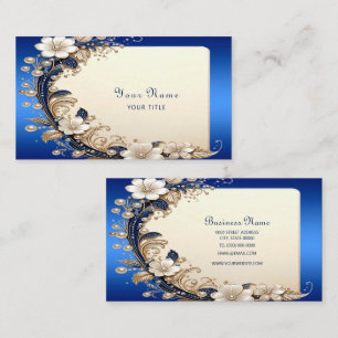 Cartão de Visita com Enfeite Floral Azul Branco