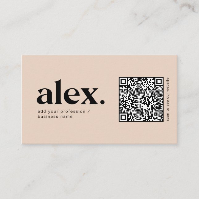 Cartão de Visita com Logo Código QR Rosa Moderno (Frente)