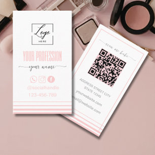 Cartão de Visita com Logotipo Moderno Rosa e Branc