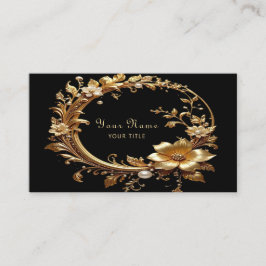Cartão de Visita com Moldura Floral Dourada Orname