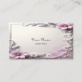 Cartão de Visita com Moldura Floral Rosa