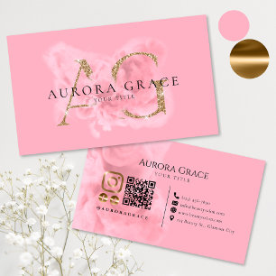 Cartão de Visita com Monograma Gold e Rosa Persona