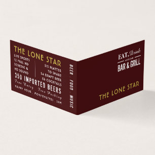 Cartão De Visita Coma, Beba Bar & Grill, Pub/Brewery, Detalhado