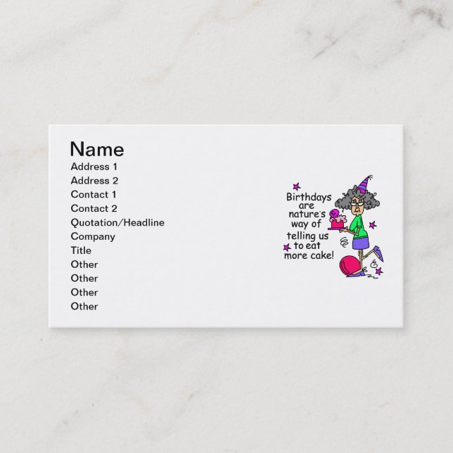 Cartão De Visita Coma Mais Bolo Humor de Aniversário (Frente)