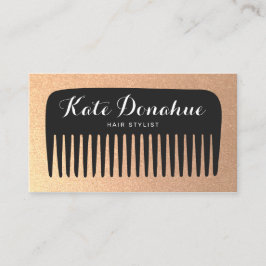 Cartão De Visita Comb de Stylist com Cabelo Luminoso Preto e Dourad