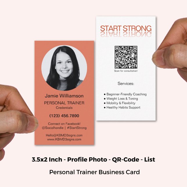 Cartão De Visita Comboio Branco Laranja Queimado Forte Treinador Pe (3.5x2 Inch, Burnt Orange White Start Strong Personal Trainer Business Card)