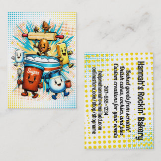 Cartão De Visita Comic book hippie baking ingredients bakery