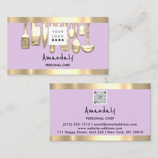Cartão De Visita Comida do Restaurante do QRCode Personal Chef Lila (Frente/Verso)