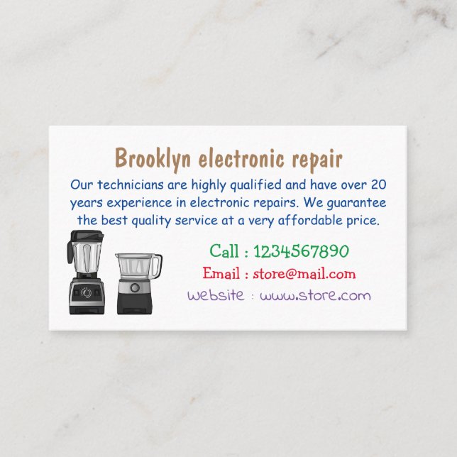 Cartão De Visita Comida e ilustração do desenho do blender (Frente)