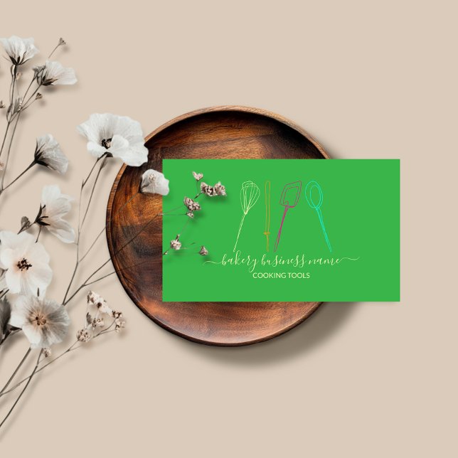 Cartão De Visita comida verde de panificação de ferramentas de cozi (Criador carregado)
