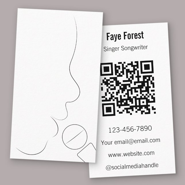 Cartão De Visita Compositor Cantor & Professor de Voz QR Code  (Business Card - Singer Songwriter)