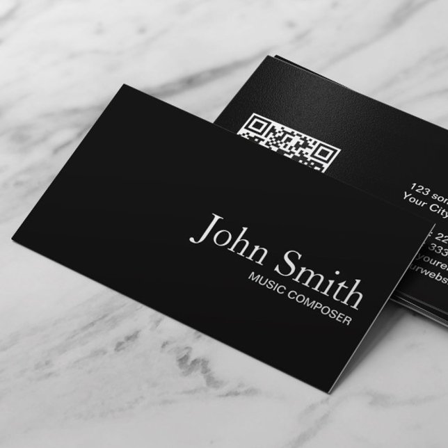 Cartão De Visita Compositor de música com código QR preto simples (Criador carregado)
