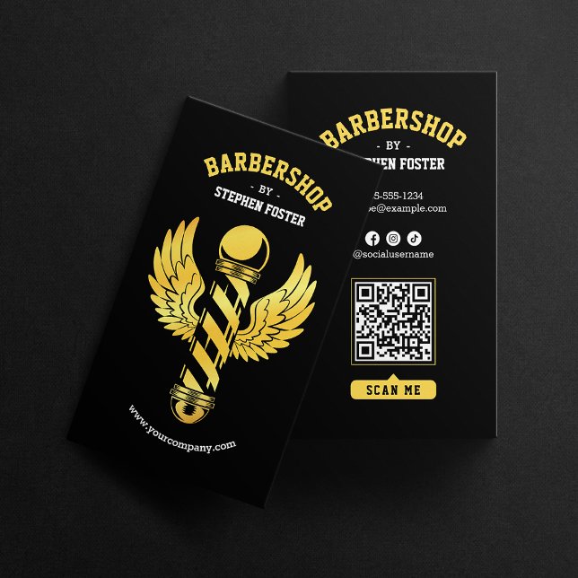 Cartão De Visita Compro Barber Policial Barber Dourado Preto (Criador carregado)